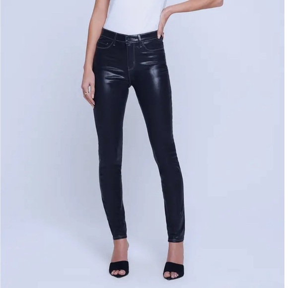 L'AGENCE Denim - L’AGENCE Marguerite skinny high rise noir natural contrast coated